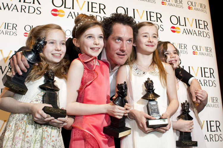 The Matilda actresses and Bertie Carvel with their Olivier Awards. Copyright Helen Maybanks 2012
