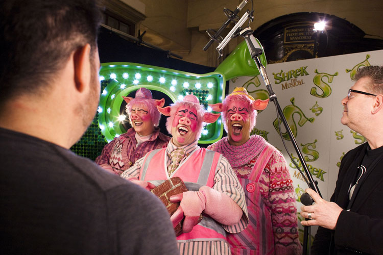 Actors Ste Clough, Oliver Eyre, & Aaron Lee Lambert in the roles of the Three Little Pigs.