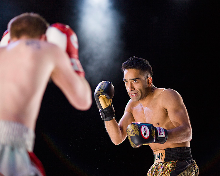 Actor Taqi Nazeer as the boxer Ajay Chopra in Frantic Assembly's Beautiful Burnout
