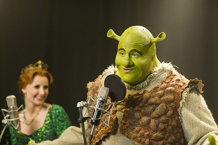 Carley Stenson as Princess Fiona and Dean Chisnall as Shrek