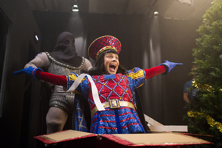 Actor Neil McDermott performing as Lord Farquaad