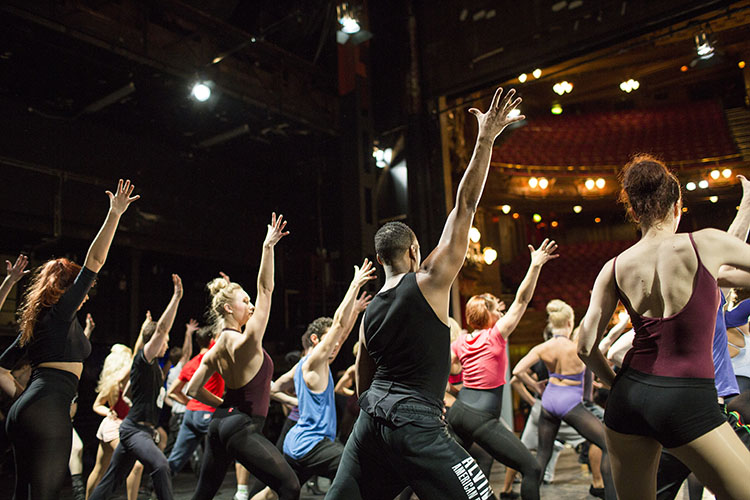 Dancers on stage at the London Palladium auditioning for 'A Chorus Line'