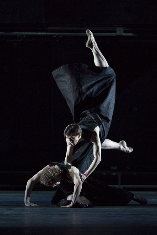 Two male dancers performing in Multiplicity