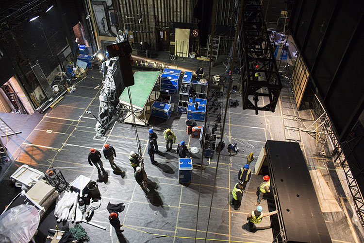 The set of Charlie and the Chocolate Factory being built at Drury Lane