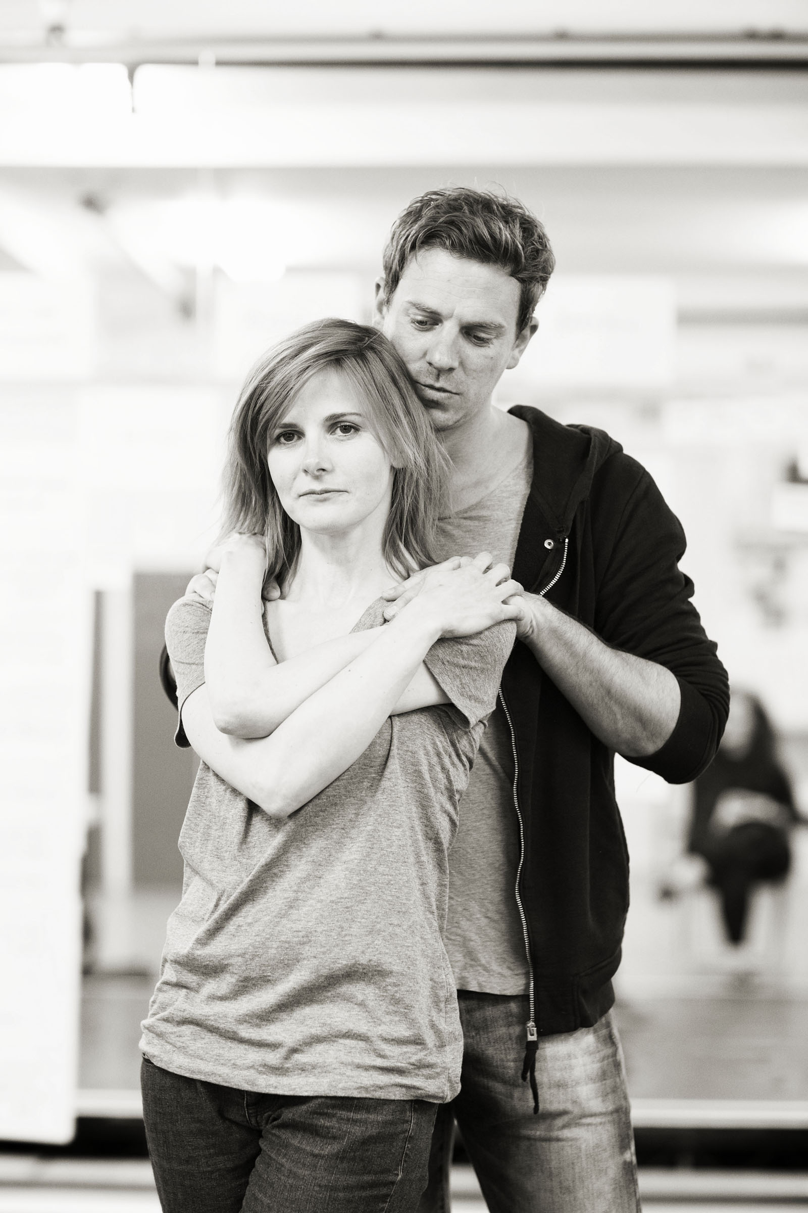 Louise Brealey and Joe Armstrong rehearsing Constellations