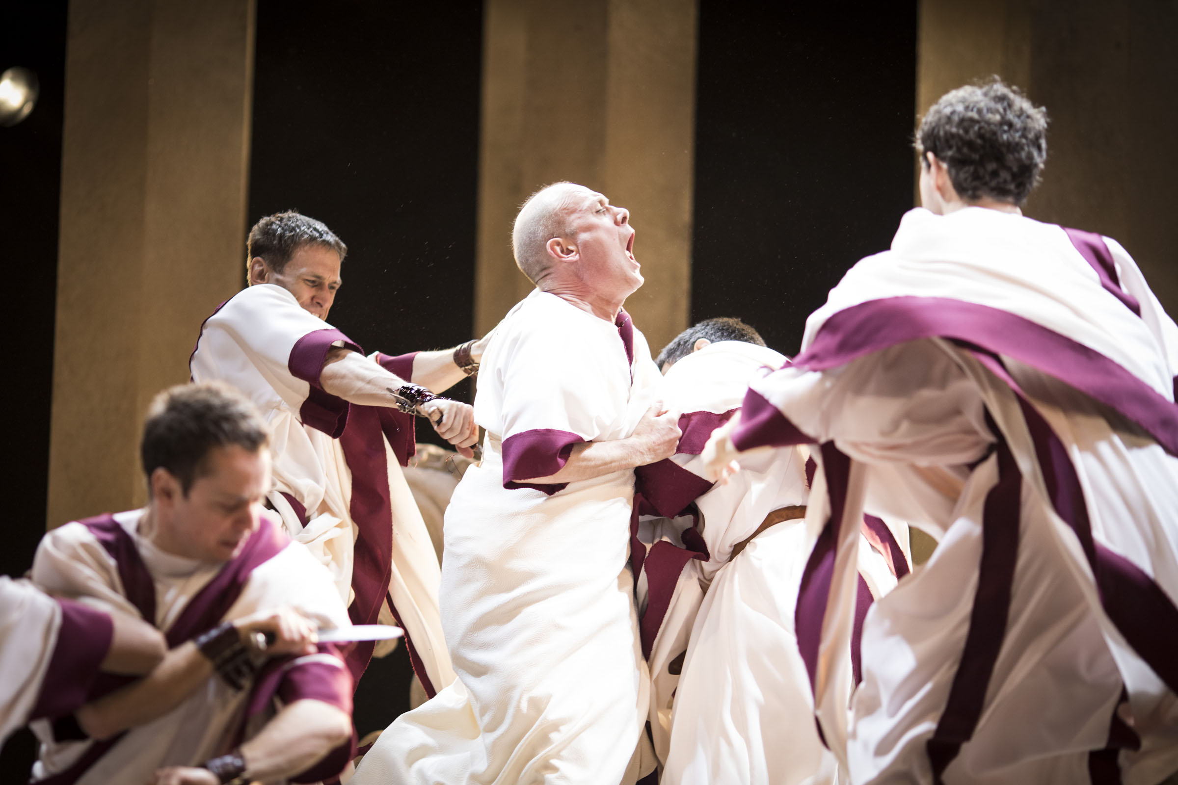 Andrew Woodall (Julius Caesar) with the cast of Julius Caesar