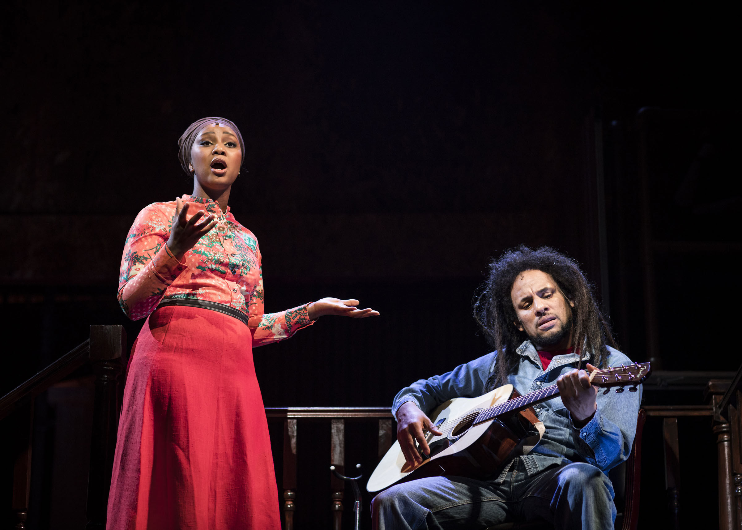 Alexia Khadime as Rita Marley with Mitchell Brunings as her husband Bob Marley