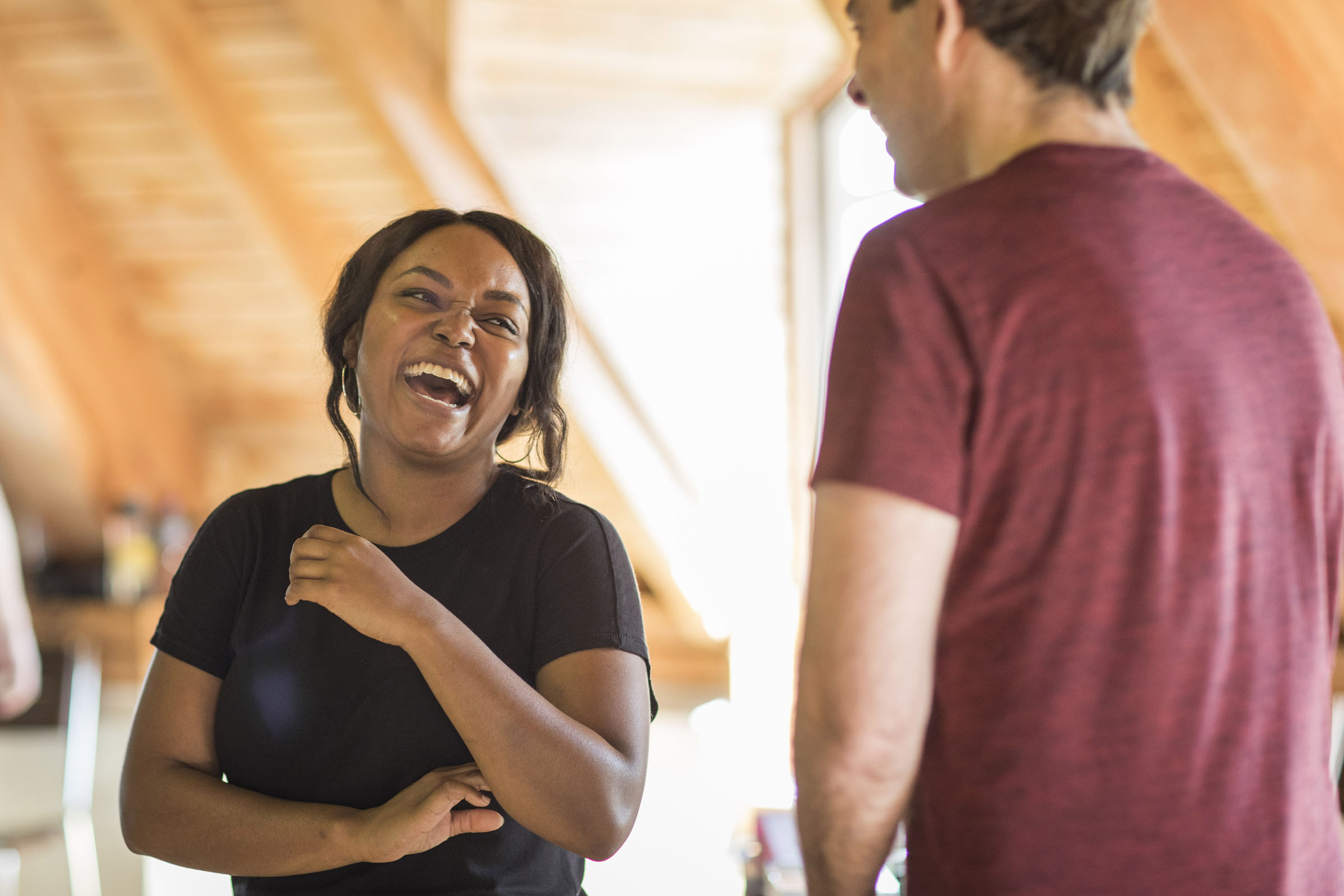 Esther Niles in rehearsals for Coriolanus