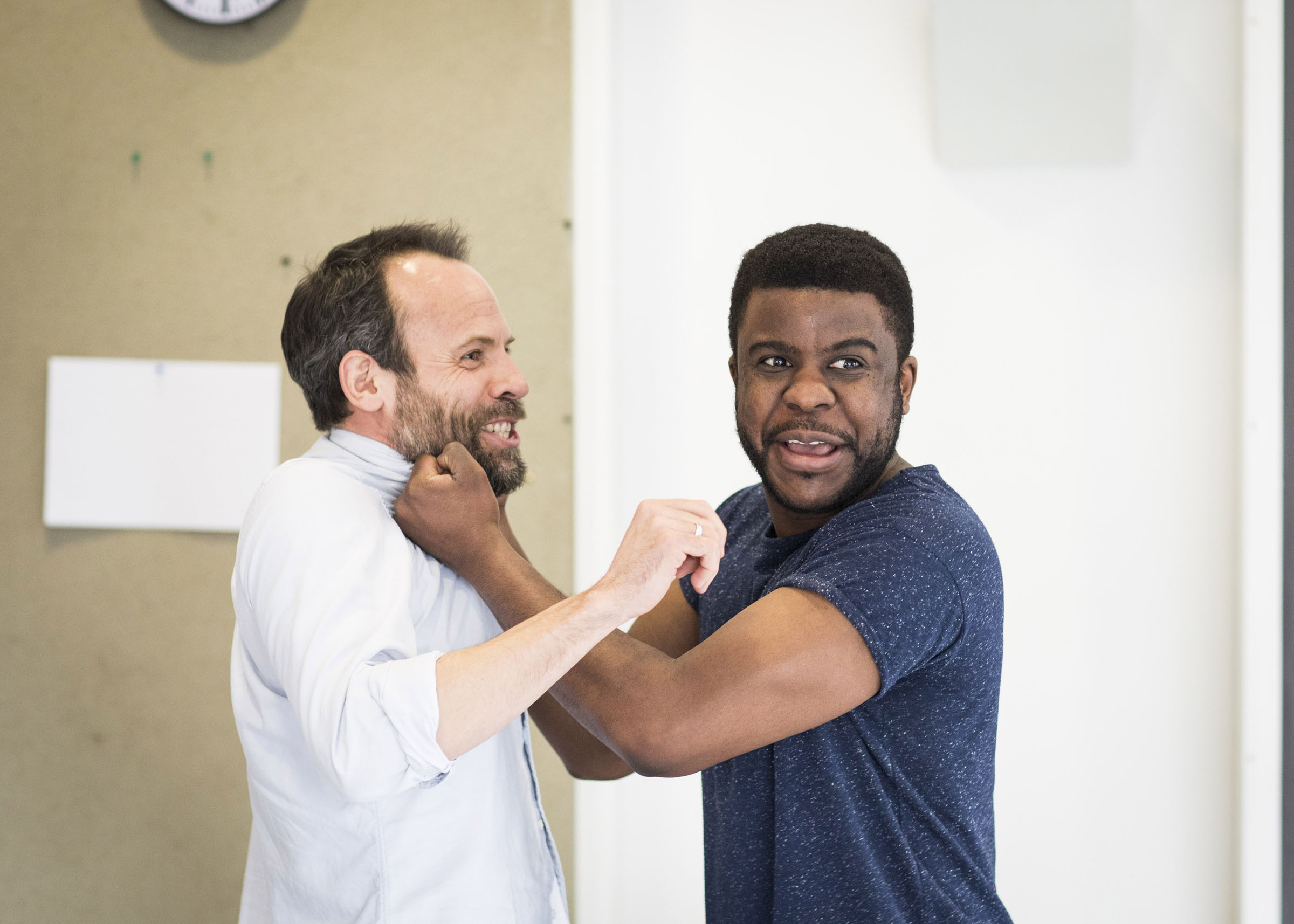 Keir Charles and Ashley Zhangazha in rehearsals for the 'Lottery of Love' at The Orange Tree Theatre