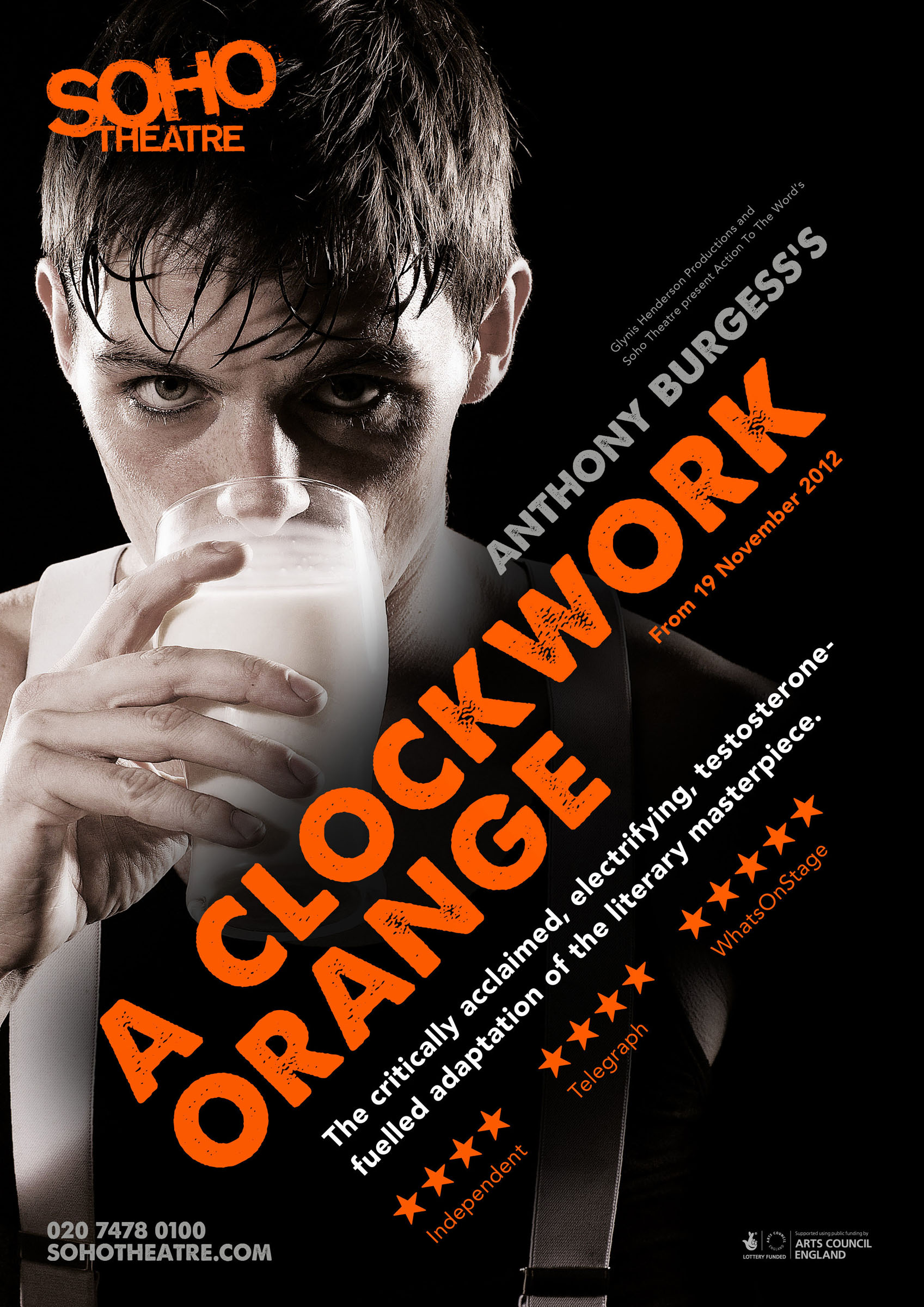 Promotional poster for A Clockwork Orange at the Soho Theatre