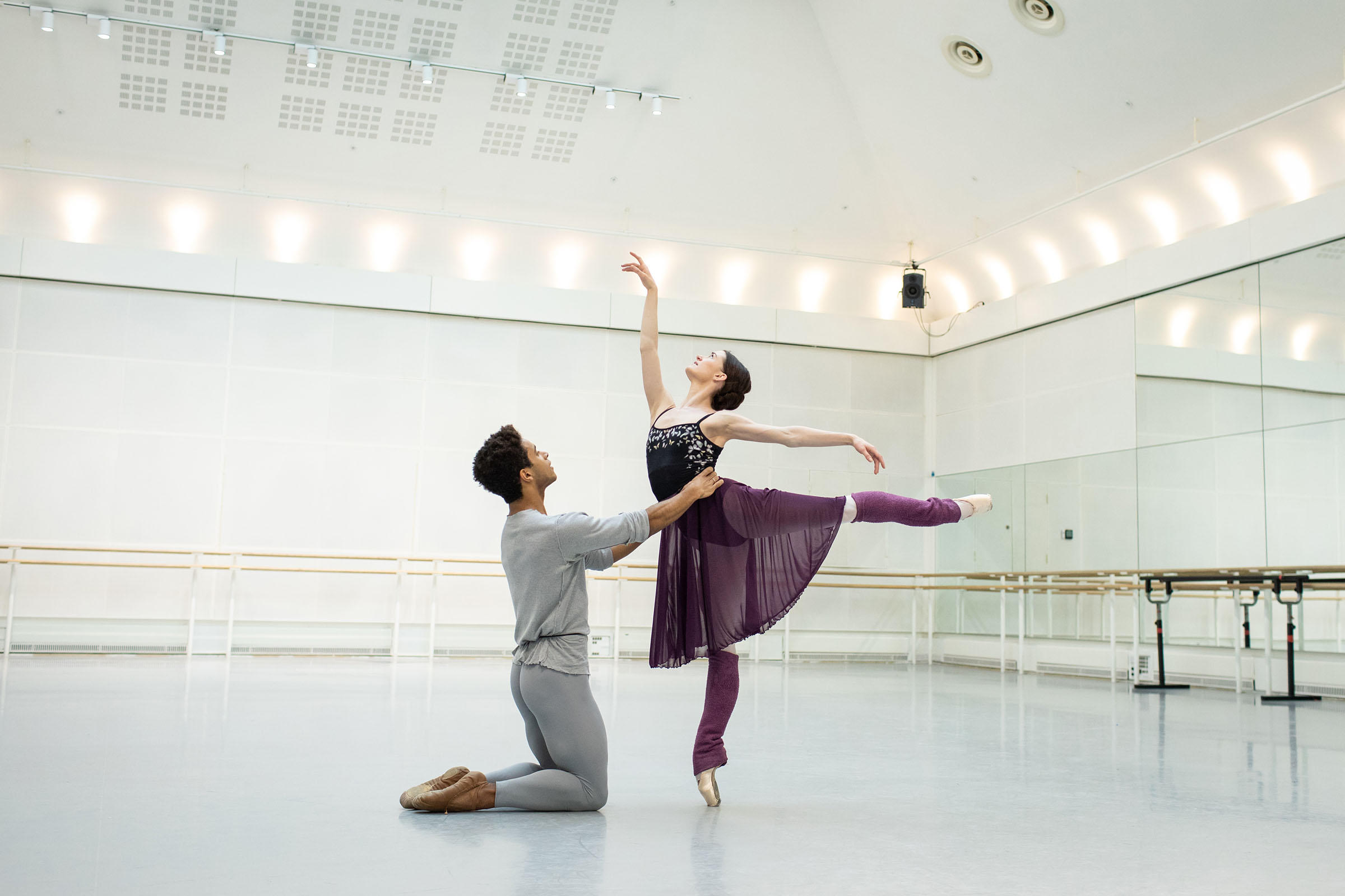 Marcelino Sambé and Anna Rose O'Sullivan rehearsing their roles in Romeo and Juliet at the Royal Opera House