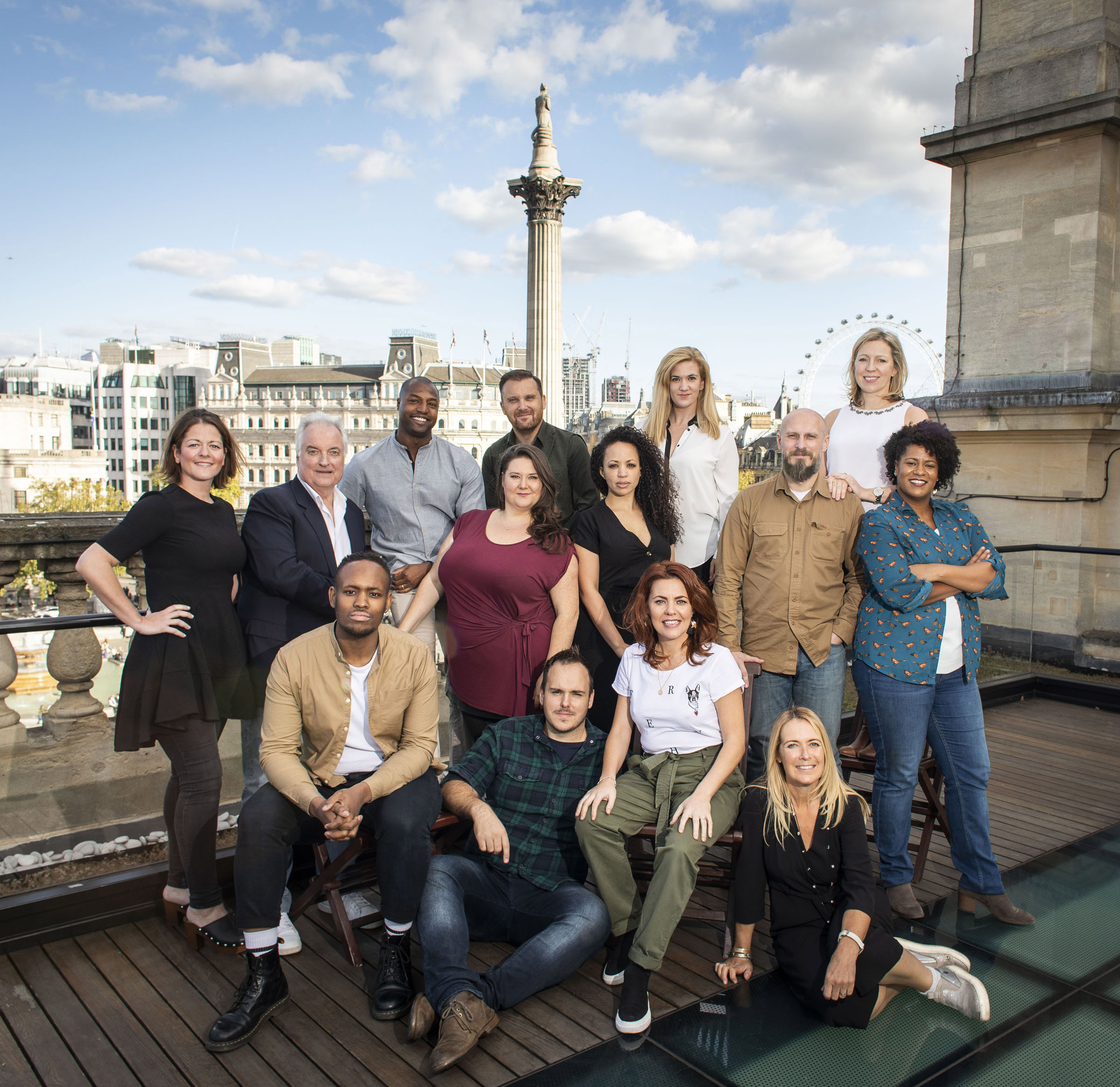 The cast of Come from Away, on the roof of Canada House