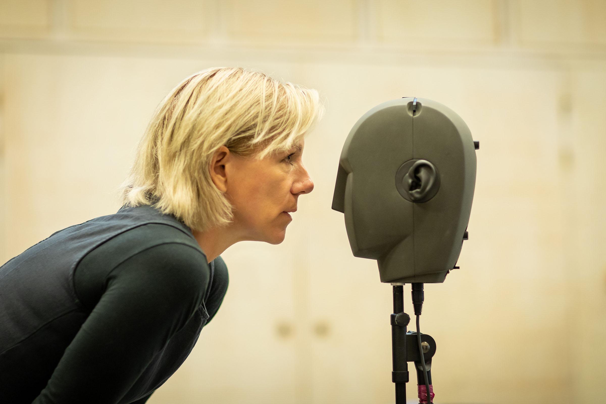 Juliet Stevenson and 'Trevor' during the binaural recording of Blindness