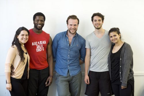 Rafe Spall with actors from the National Youth Theatre