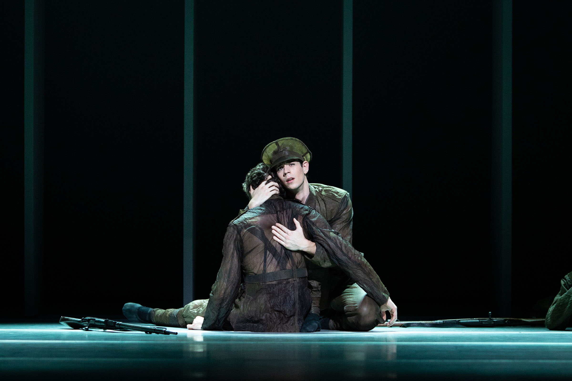 Matthew Ball as Ted Feltham and Tomas Mock as Harry Patch in The Unknown Soldier, The Royal Ballet
