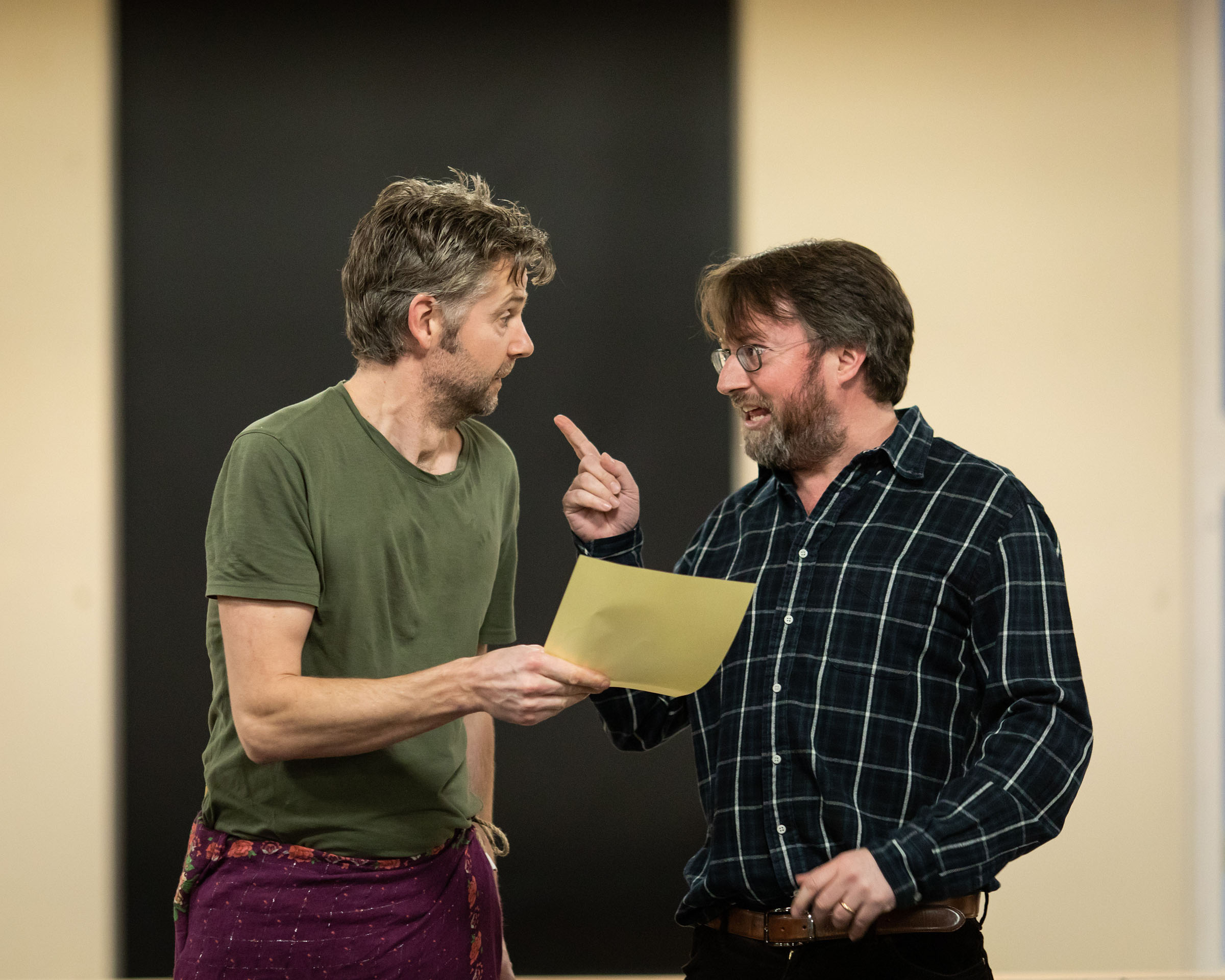 Rob Rouse (Bottom) and David Mitchell (William Shakespeare) during rehearsals for 'The Upstart Crow'