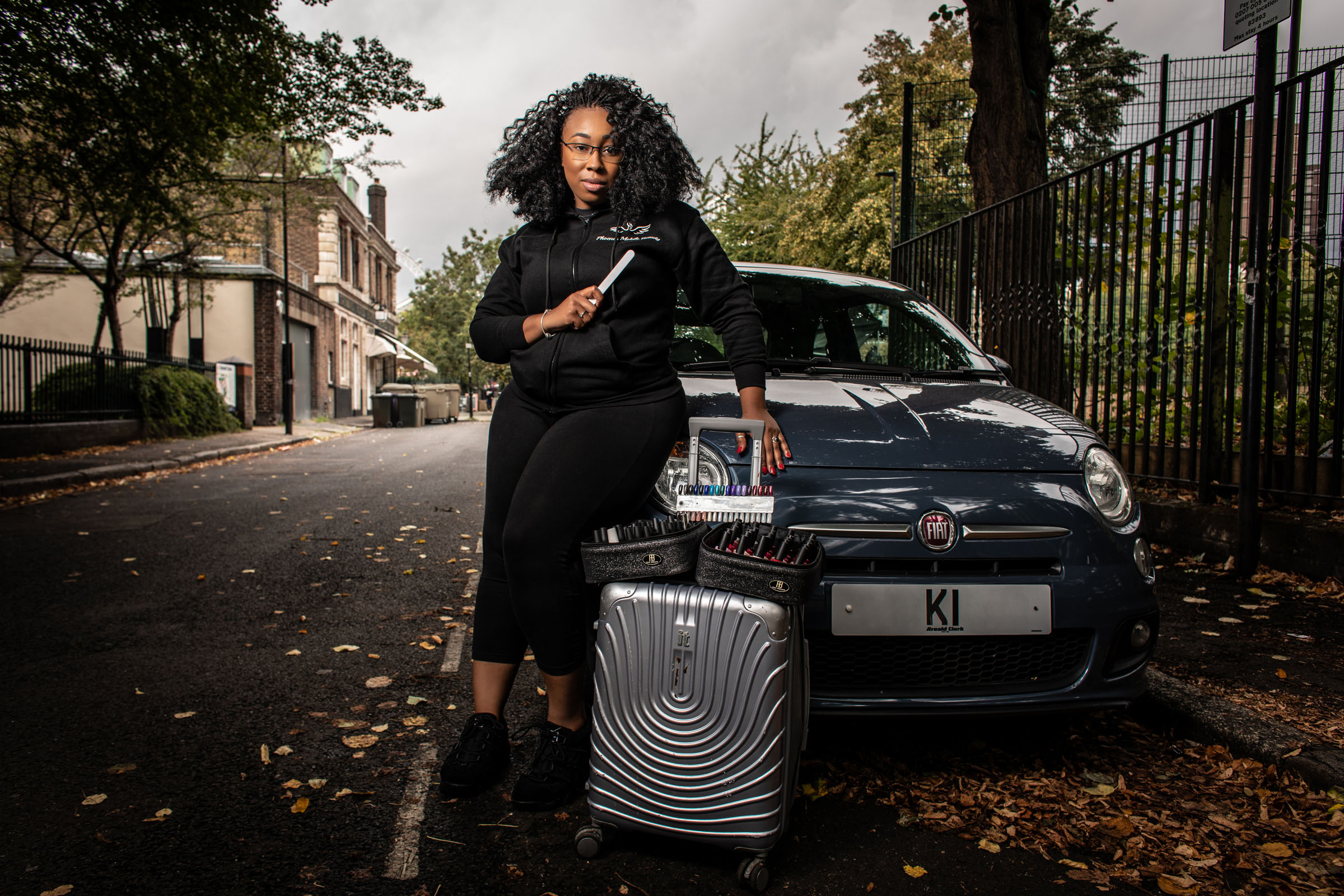 Mobile beautician Khristine with her car - part of a series looking at the efforts made by small businesses to keep running during Covid